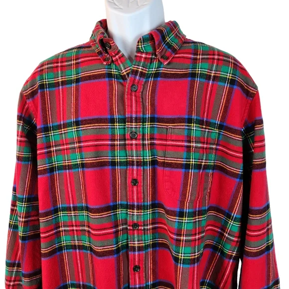 Lands' End Plaid Red & Green Flannel Shirt Mens XL - Picture 6 of 9
